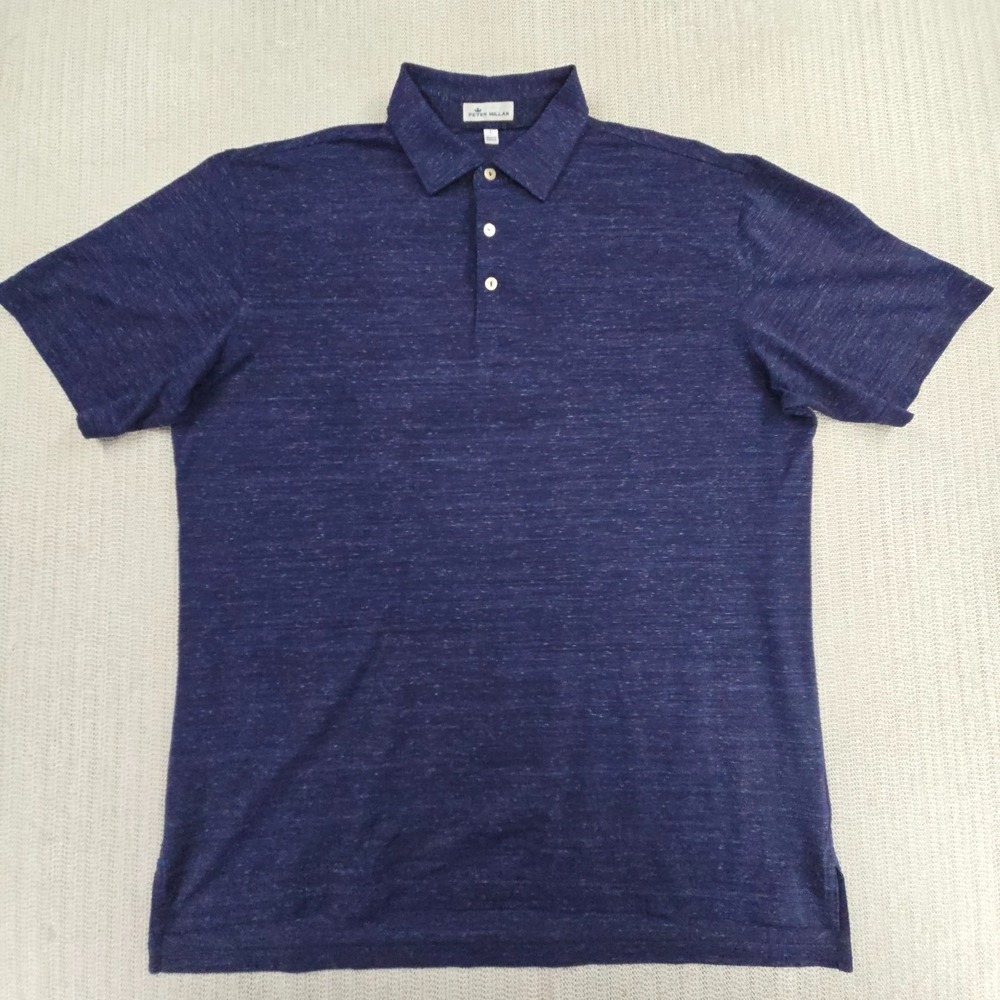 Peter Millar Polo Shirt Mens Large Blue Stretch Performance Golf Short Sleeve